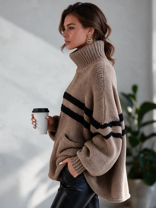 Edna | Striped High-Neck Pocket Sweater