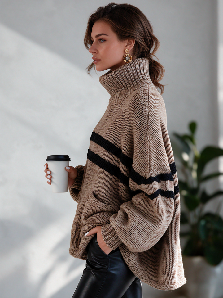 Edna | Striped High-Neck Pocket Sweater