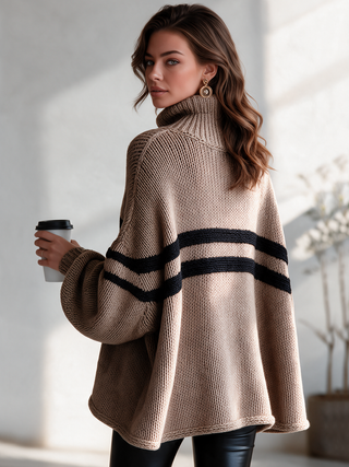 Edna | Striped High-Neck Pocket Sweater