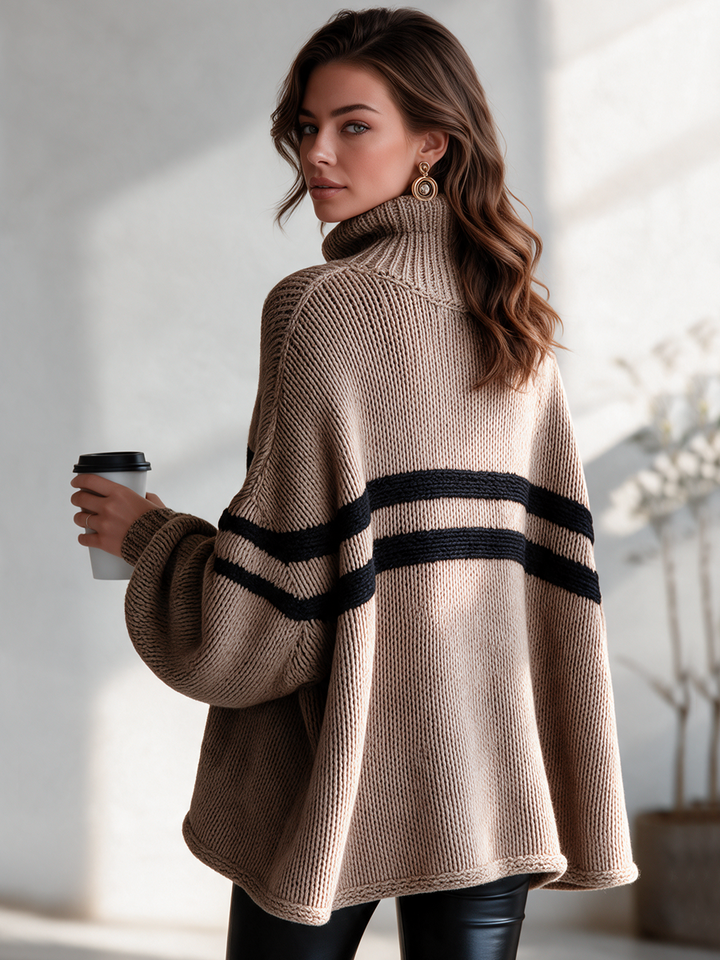 Edna | Striped High-Neck Pocket Sweater