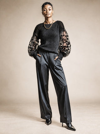 Effie | Polka-Dot Sleeve Fuzzy Sweater
