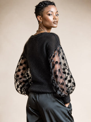 Effie | Polka-Dot Sleeve Fuzzy Sweater