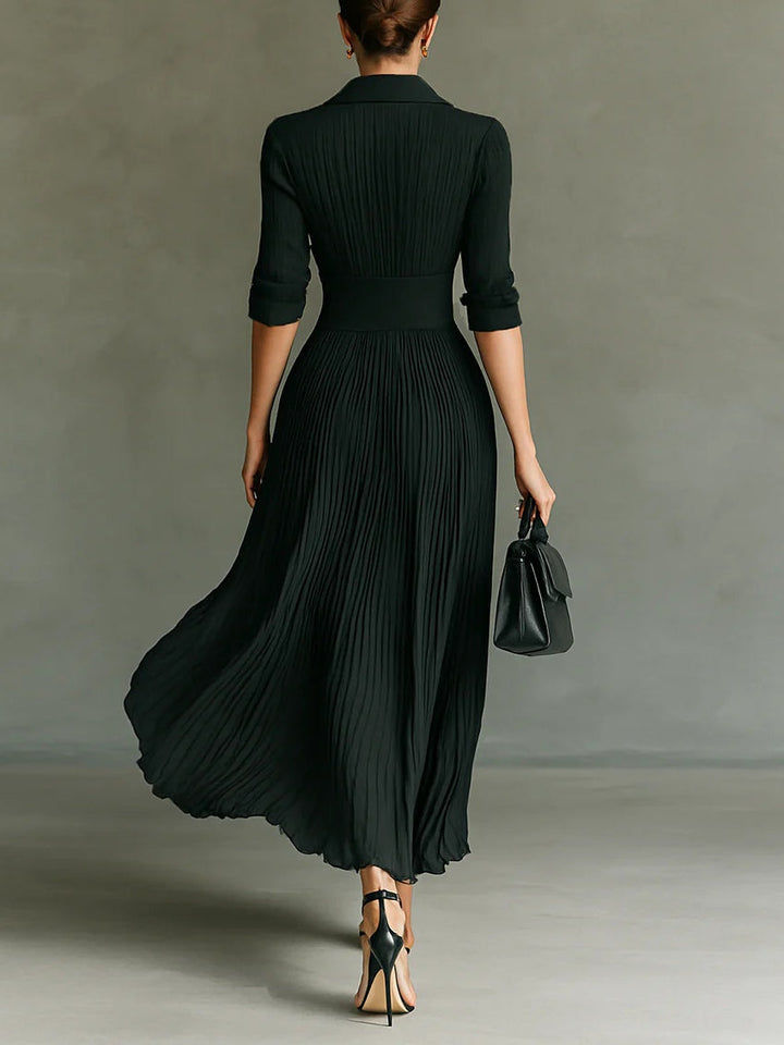 Elvire | Pleated Lapel Maxi Dress
