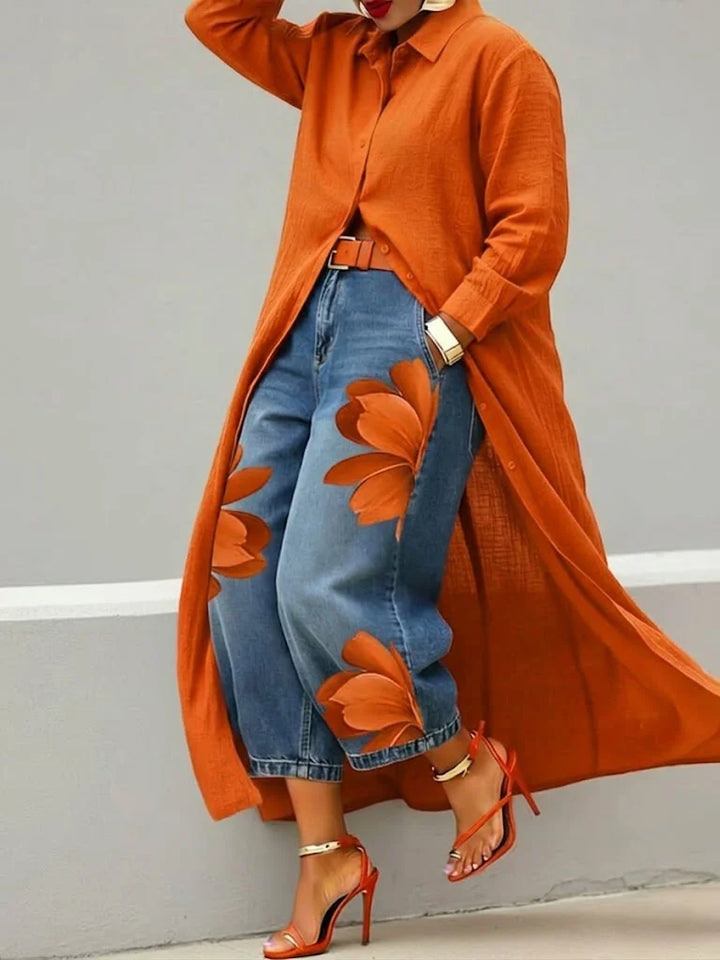 Esley | Long Shirt & Printed Jeans Set