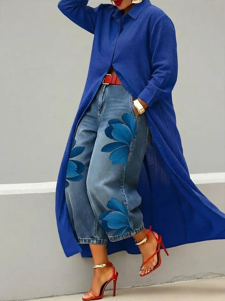 Esley | Long Shirt & Printed Jeans Set