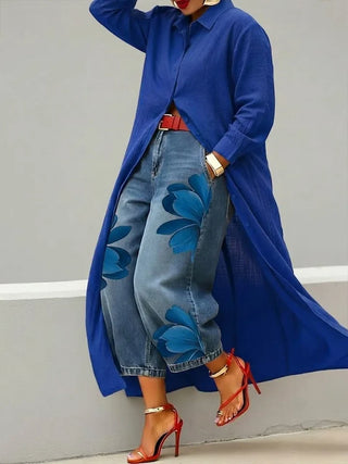 Esley | Long Shirt & Printed Jeans Set