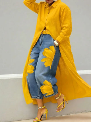 Esley | Long Shirt & Printed Jeans Set