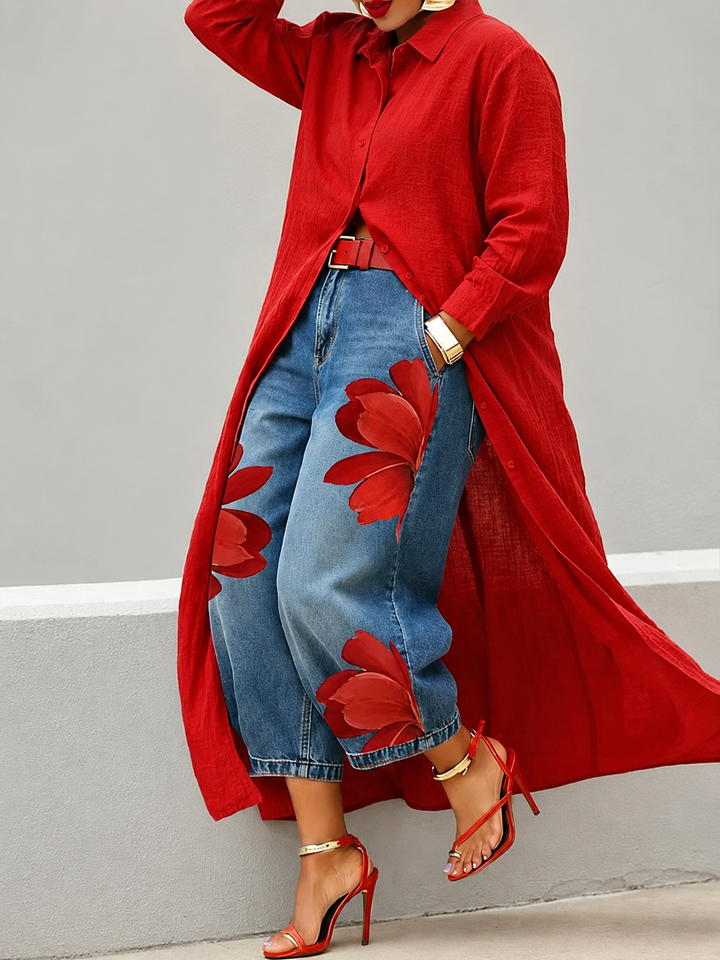 Esley | Long Shirt & Printed Jeans Set