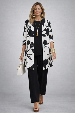 Etheline | Black & White Floral Three-Piece Set