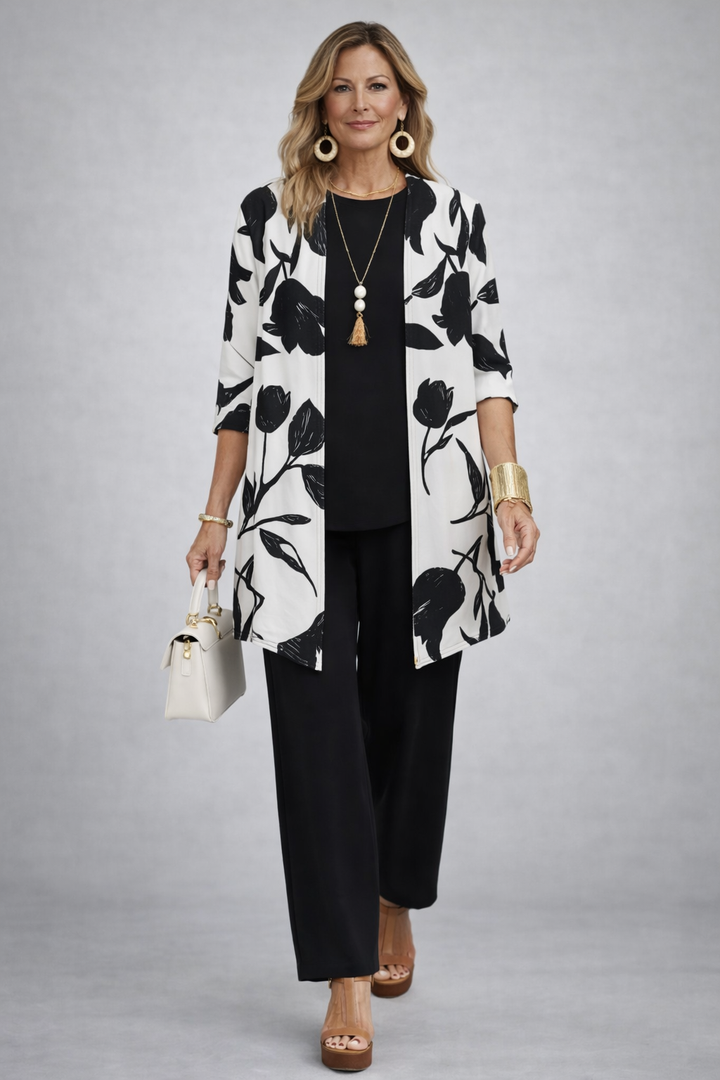 Etheline | Black & White Floral Three-Piece Set