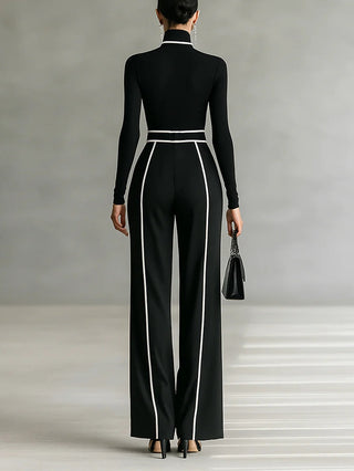 Eugénie | Piped Top & Wide-Leg Trouser Set