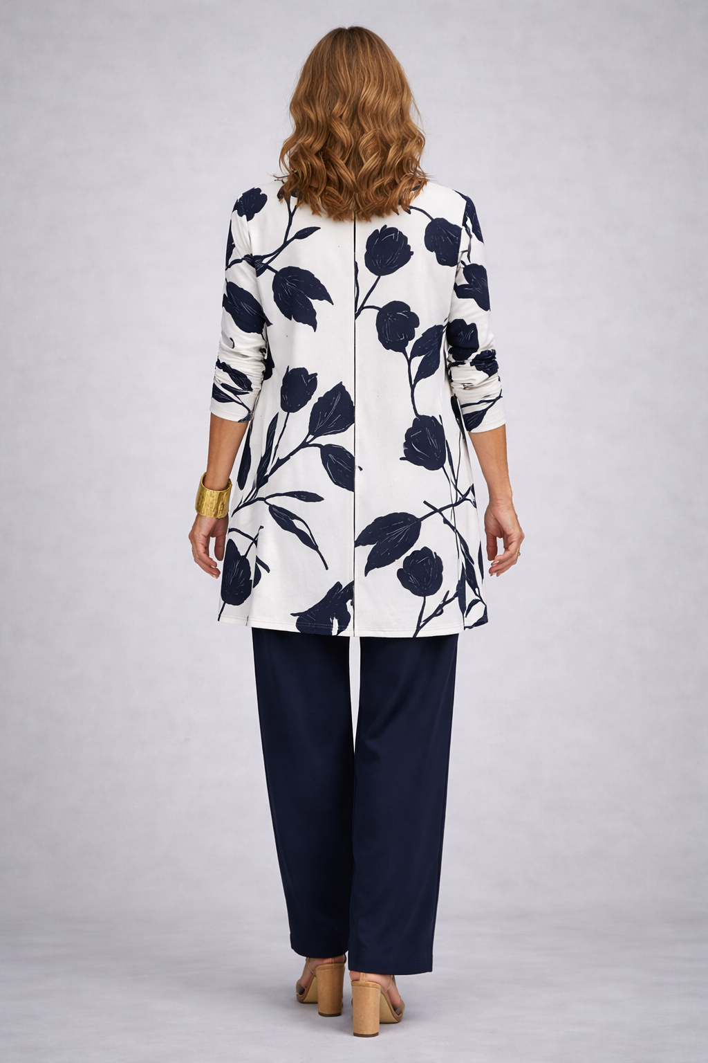 Evania | Navy Leaf-Print Three-Piece Set