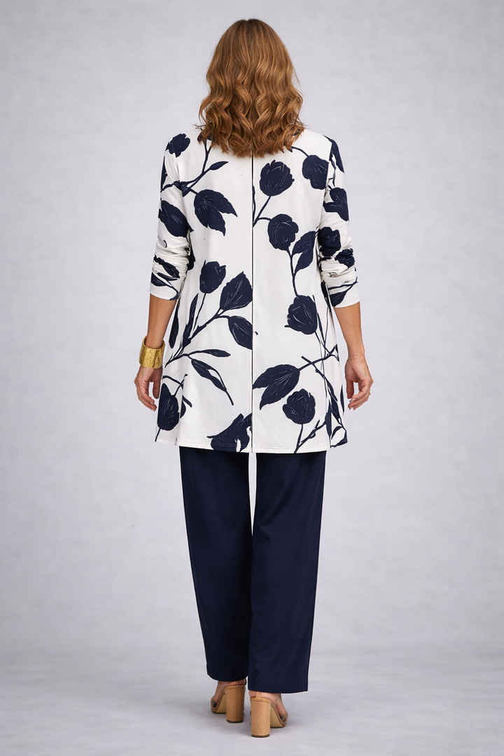 Evania | Navy Leaf-Print Three-Piece Set