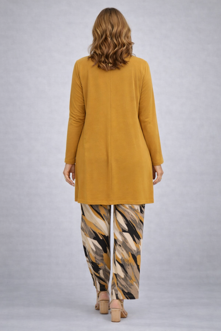 Faelina | Mustard Print-Trouser Three-Piece Set