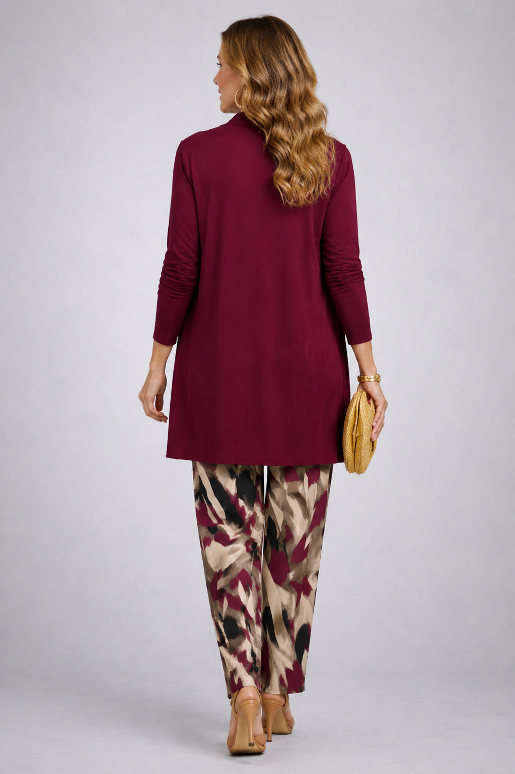 Fiamma | Burgundy Print-Trouser Three-Piece Set