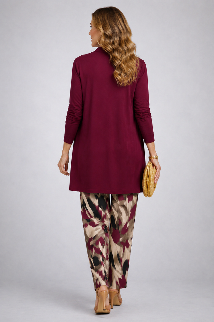 Fiamma | Burgundy Print-Trouser Three-Piece Set
