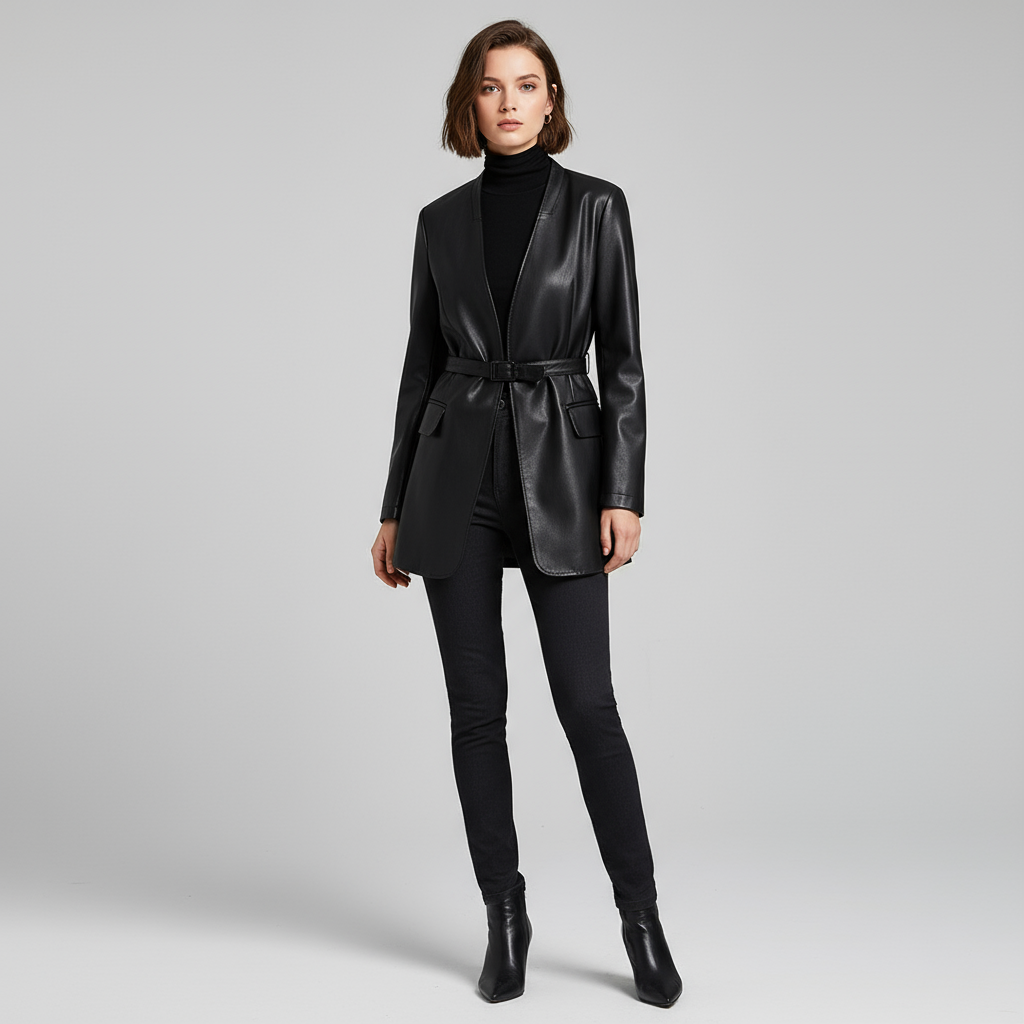 Harper Tailored Leather Wrap Blazer