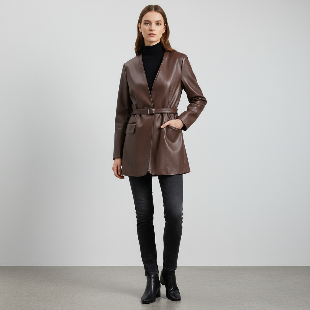 Harper Tailored Leather Wrap Blazer