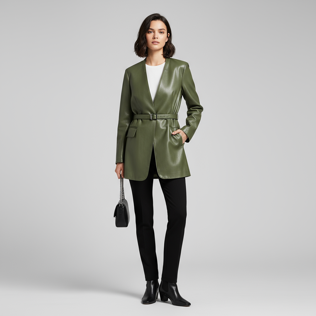 Harper Tailored Leather Wrap Blazer
