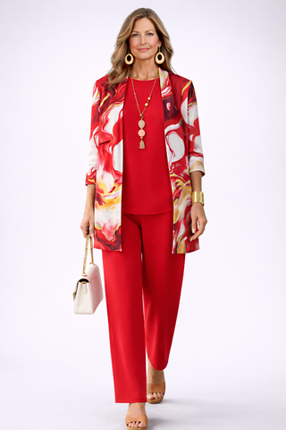 Gelsey | Red Abstract Three-Piece Set
