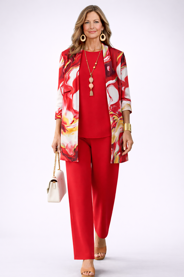 Gelsey | Red Abstract Three-Piece Set