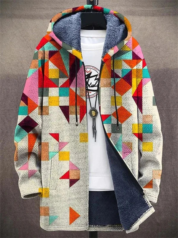 Geometric Diamond Hooded Cardigan