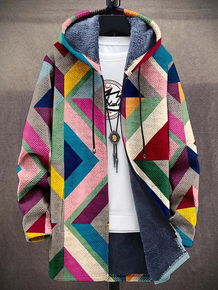Geometric Diamond Hooded Cardigan