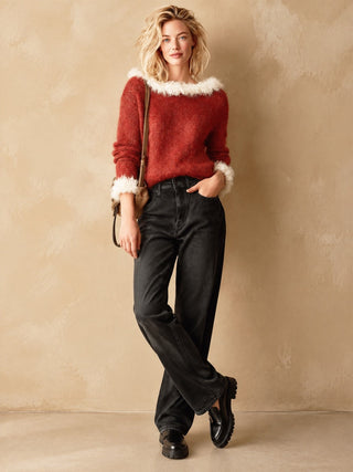 Ginger | Fluffy-Trim Holiday Sweater