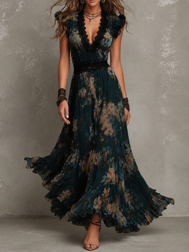 Helen | Dark Floral Maxi Dress