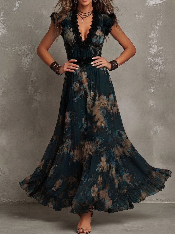Helen | Dark Floral Maxi Dress