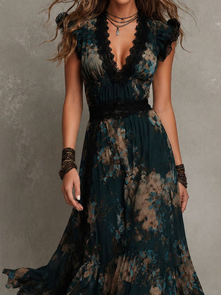 Helen | Dark Floral Maxi Dress
