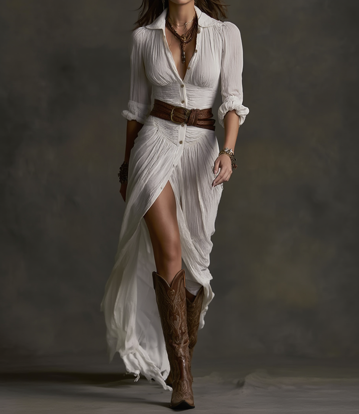 Héloïse | Belted Linen-Look Maxi Dress