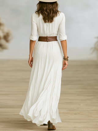 Héloïse | Belted Linen-Look Maxi Dress