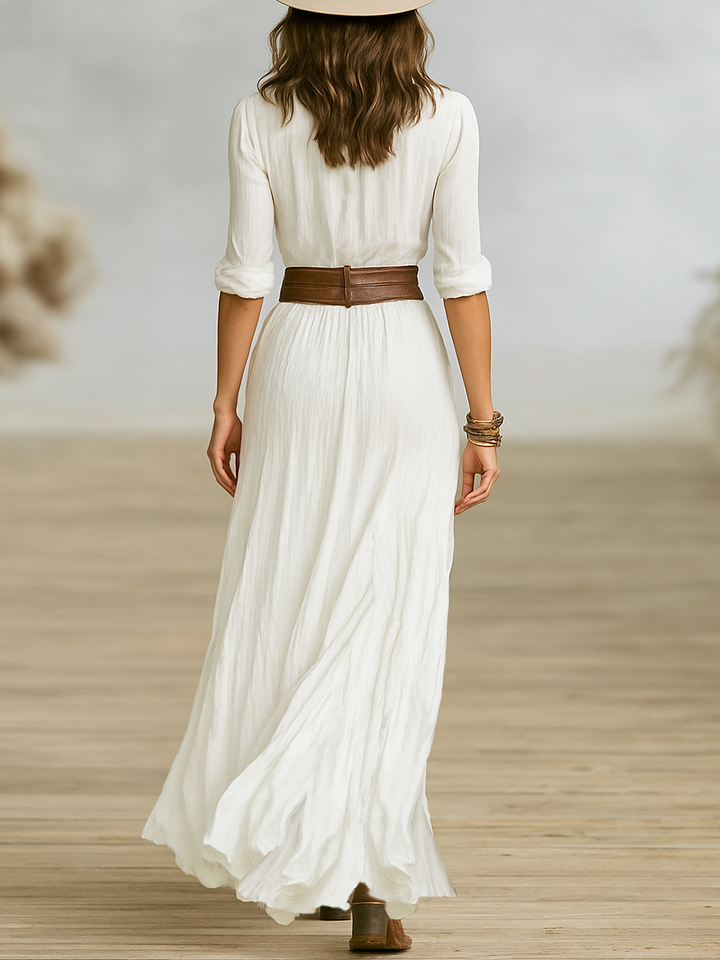 Héloïse | Belted Linen-Look Maxi Dress