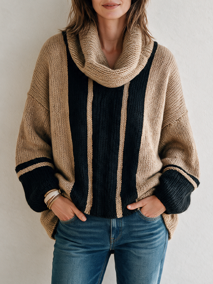 Henrietta | Striped Cowl-Neck Chunky Sweater