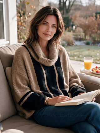 Henrietta | Striped Cowl-Neck Chunky Sweater