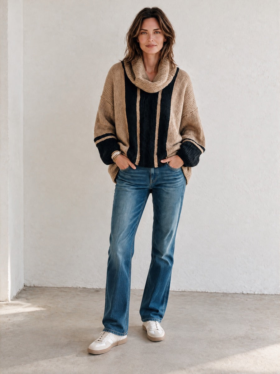 Henrietta | Striped Cowl-Neck Chunky Sweater