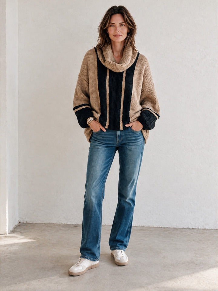 Henrietta | Striped Cowl-Neck Chunky Sweater