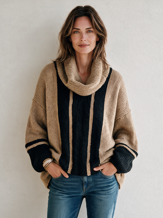 Henrietta | Striped Cowl-Neck Chunky Sweater