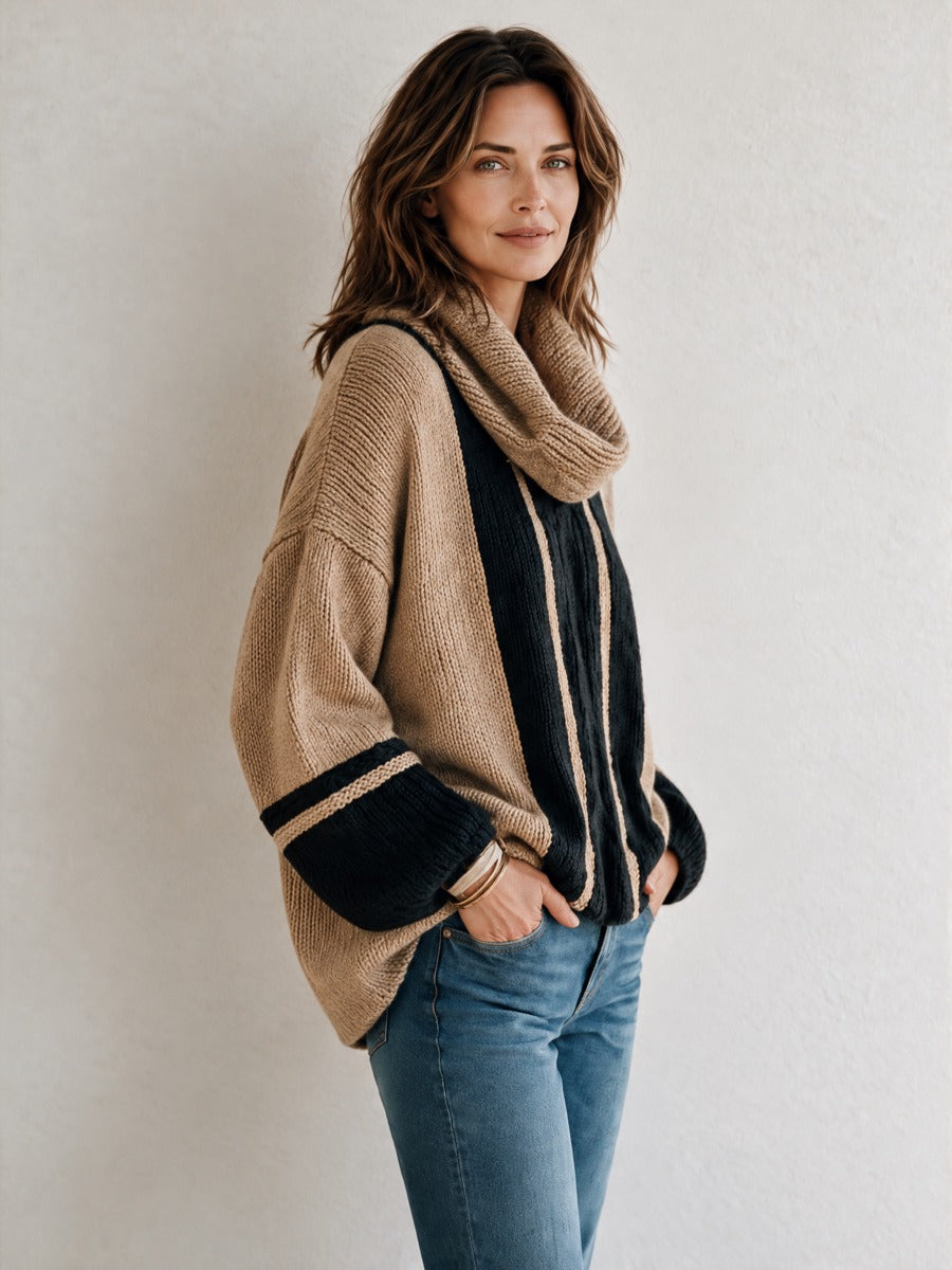 Henrietta | Striped Cowl-Neck Chunky Sweater