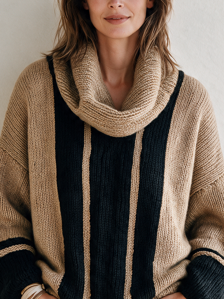 Henrietta | Striped Cowl-Neck Chunky Sweater