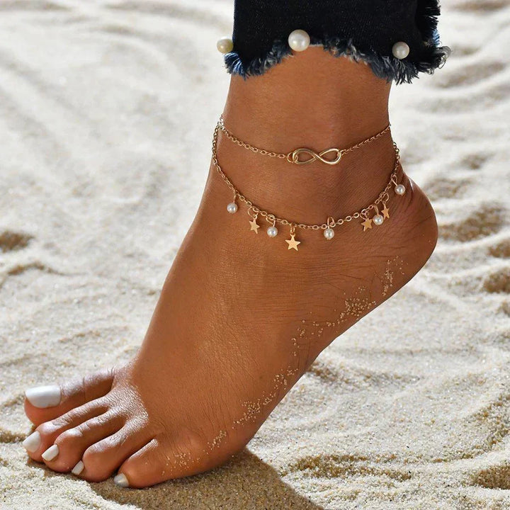 Infinity Pearl & Star Anklet