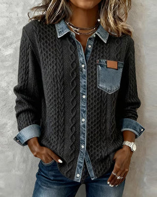 Josette | Cable-Knit Denim-Trim Cardigan