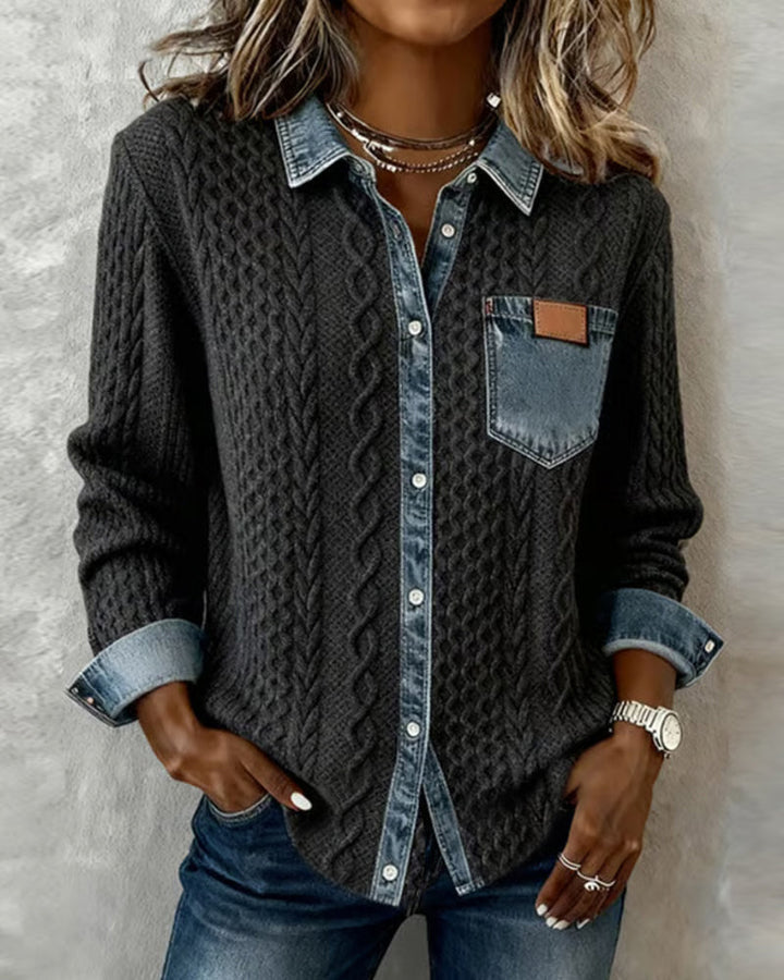 Josette | Cable-Knit Denim-Trim Cardigan