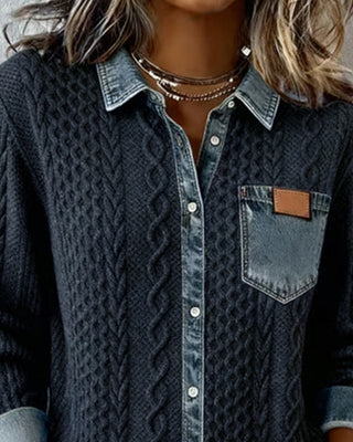 Josette | Cable-Knit Denim-Trim Cardigan