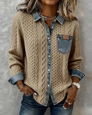 Josette | Cable-Knit Denim-Trim Cardigan