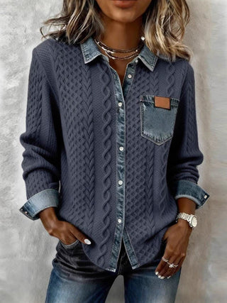 Josette | Cable-Knit Denim-Trim Cardigan