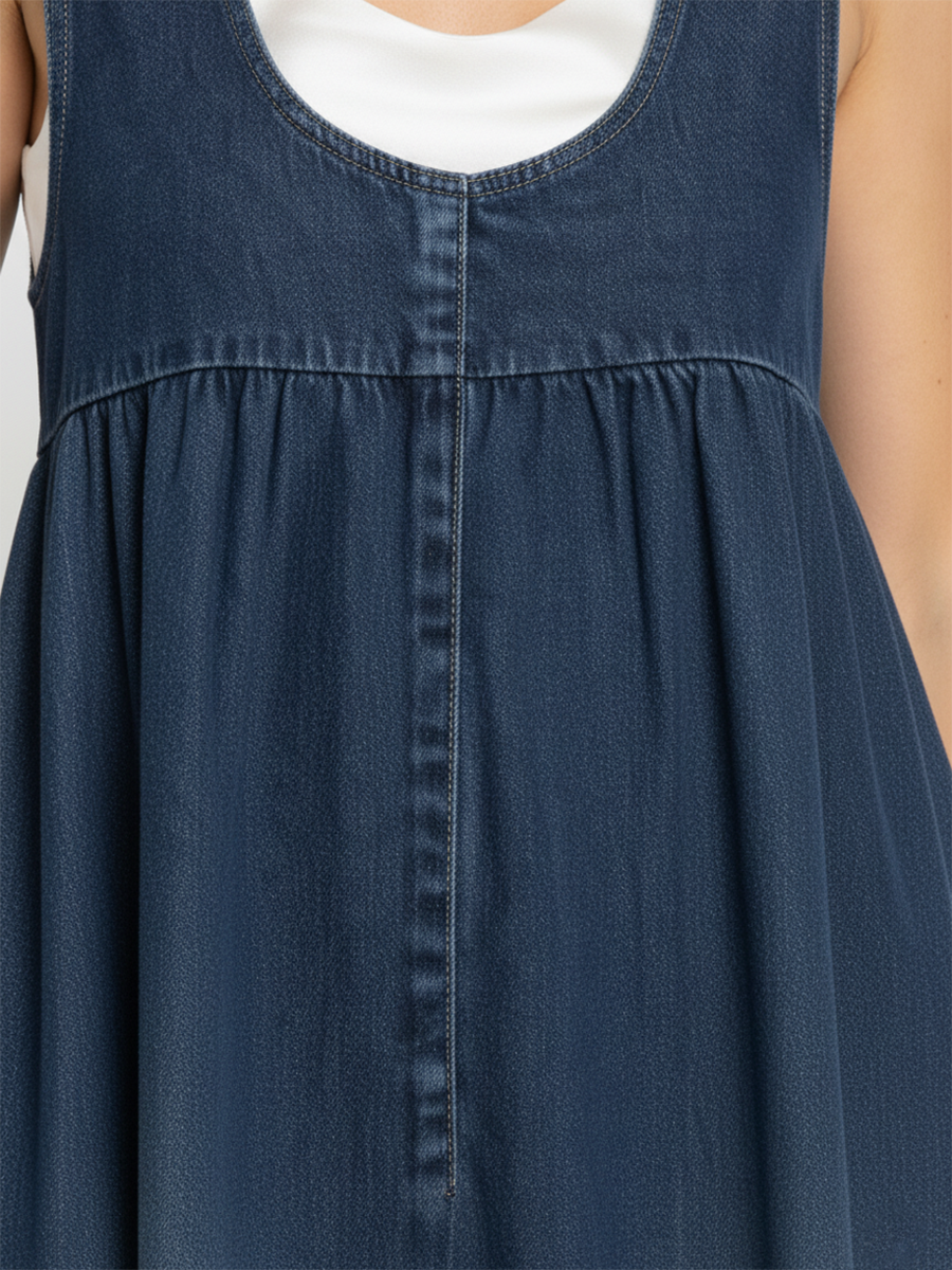Karen | Washed Denim Pinafore Maxi Dress