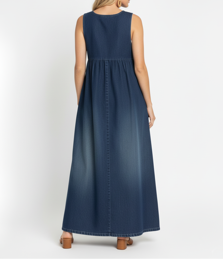 Karen | Washed Denim Pinafore Maxi Dress