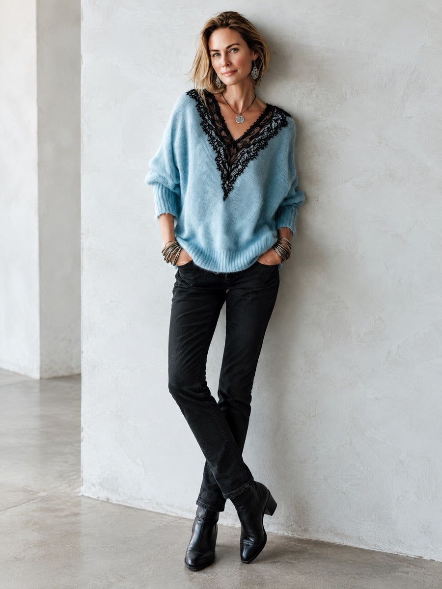 Kathleen | Lace-Trim V-Neck Sweater